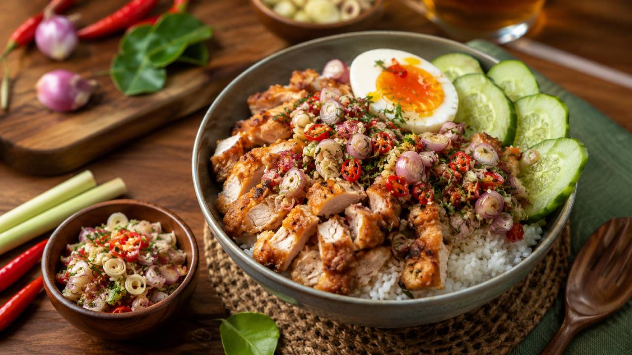 Rice Bowl Ayam Sambal Matah dengan Sensasi Pedas Segar yang Seimbang