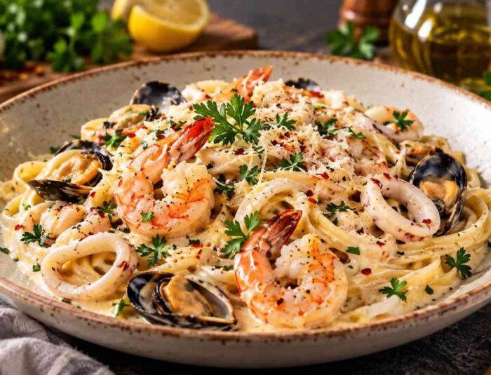 Creamy Seafood Pasta dengan Saus Lembut dan Seafood Melimpah