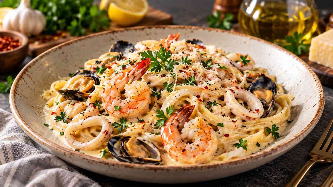 Creamy Seafood Pasta dengan Saus Lembut dan Seafood Melimpah
