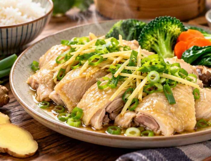 Ayam Kukus Jahe dengan Daun Bawang untuk Hidangan Sehat