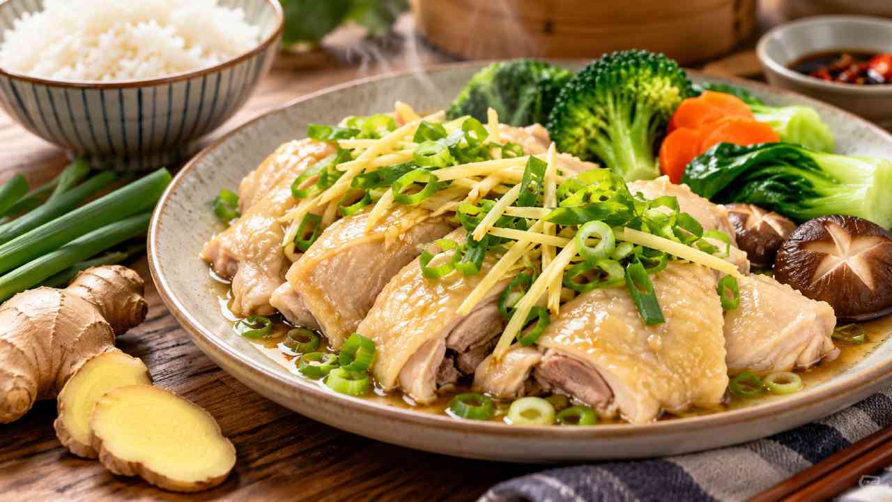 Ayam Kukus Jahe dengan Daun Bawang untuk Hidangan Sehat