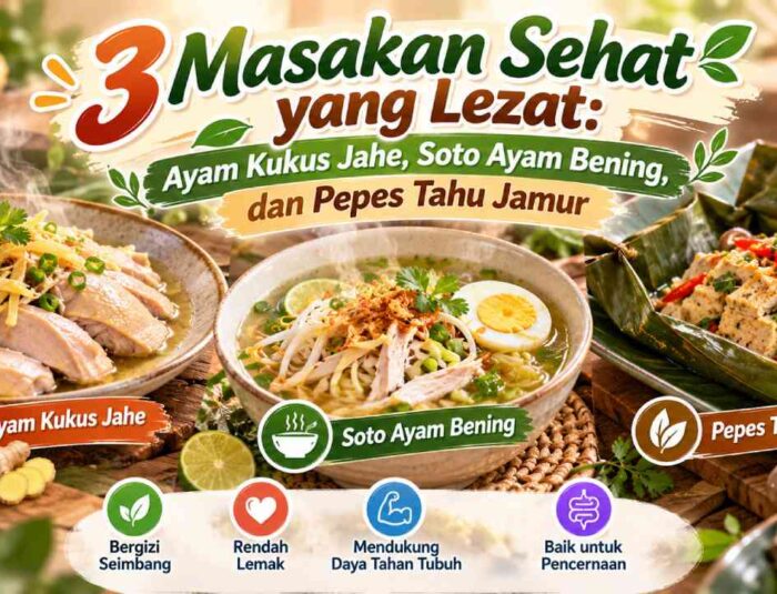 3 Masakan Sehat yang Lezat: Ayam Kukus Jahe, Soto Ayam Bening, dan Pepes Tahu Jamur