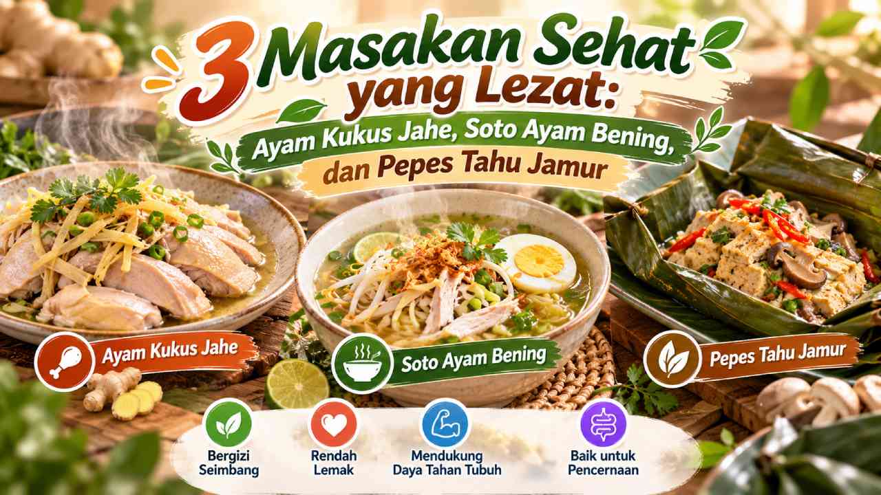 3 Masakan Sehat yang Lezat: Ayam Kukus Jahe, Soto Ayam Bening, dan Pepes Tahu Jamur
